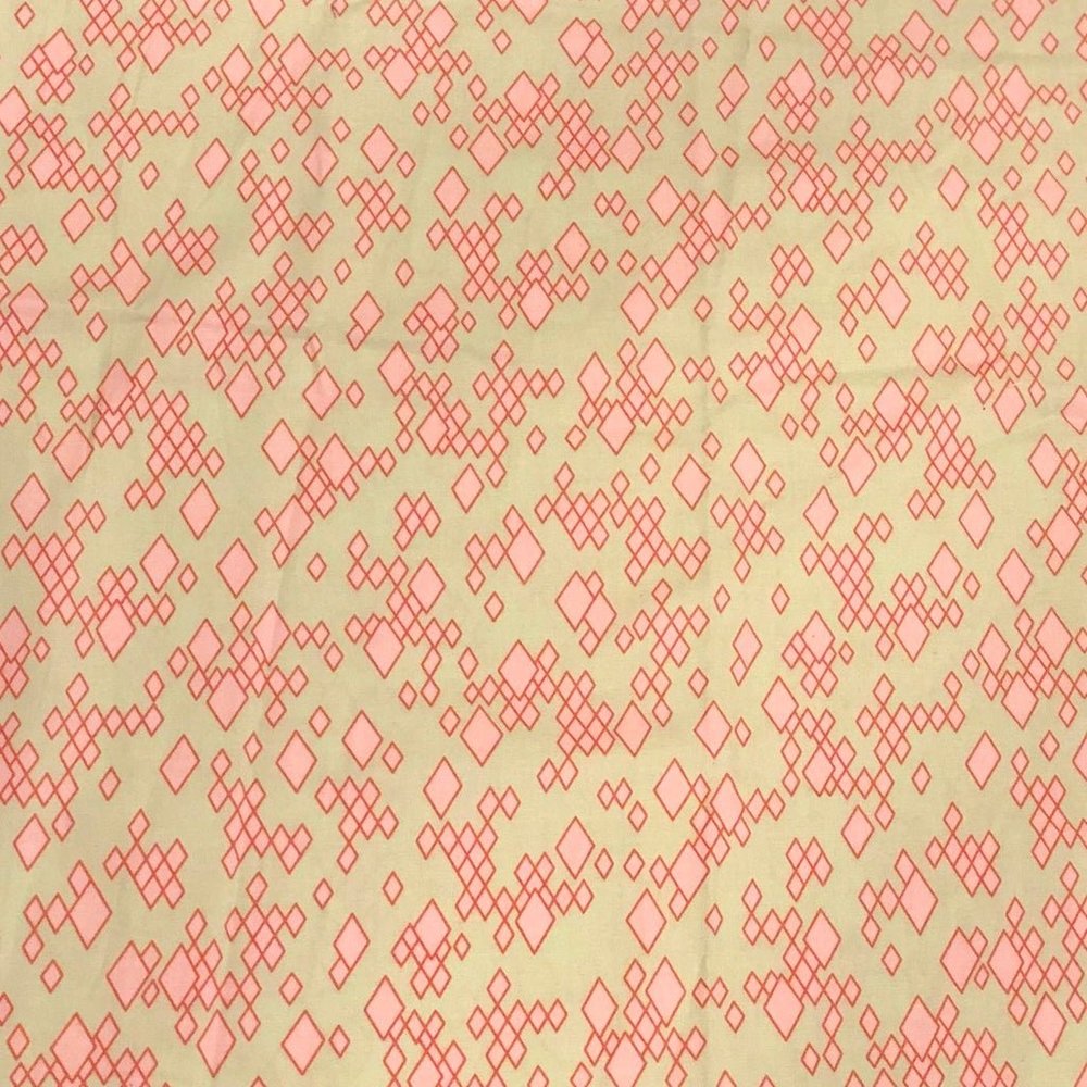 ½ yard Pink Diamonds on Mint Cotton Fabric